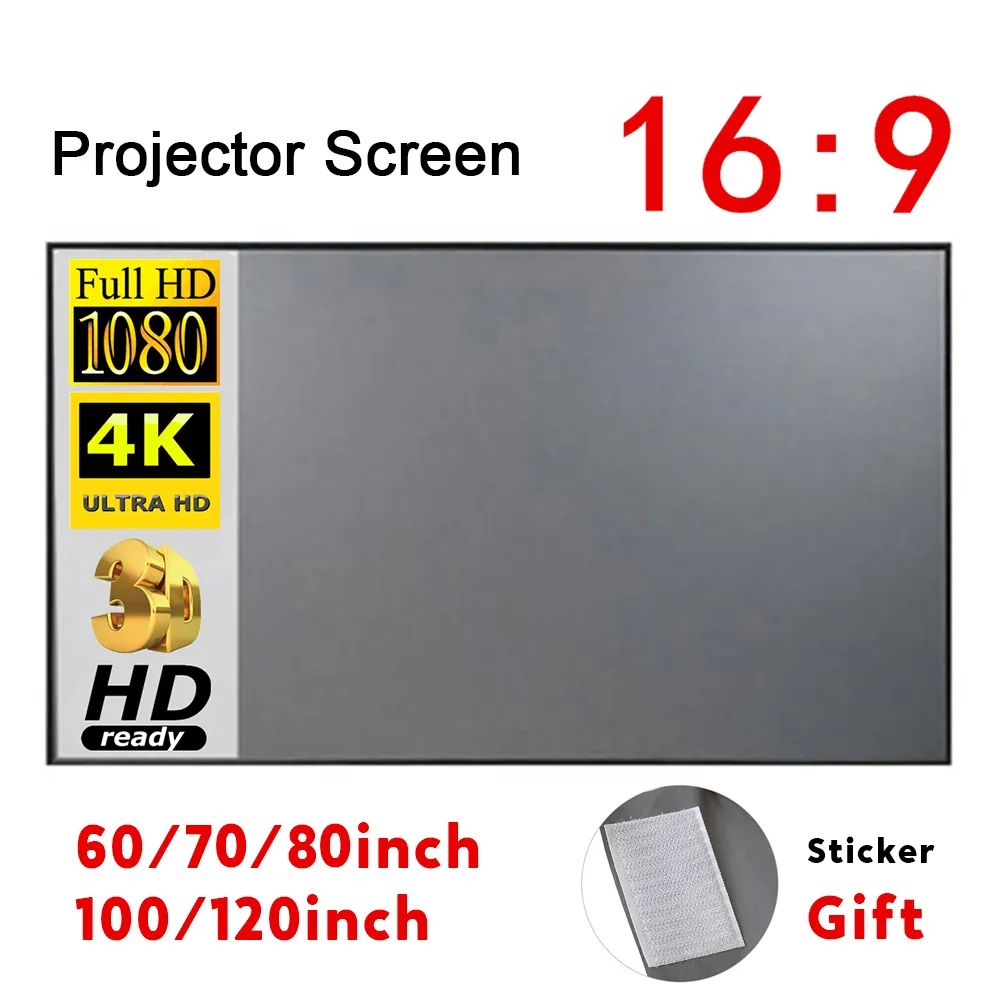 Portable Projector Screen Simple Curtain Anti-Light 60/70/80/100/120/150 Inches Projection Screens for Home Outdoor Office Projector