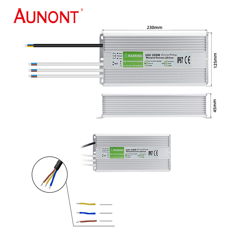 AUNONT LED Aluminum Shell Waterproof Power Supply 24V250W Project Waterproof Switching power Supply Municipal Lighting Landscape Lighting Power Supply