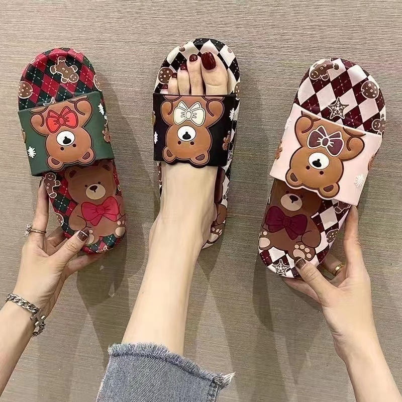 06 Women's Cartoon Bear Slippers Non-Slip Home Platform Cute Bathroom Slippers