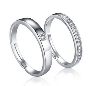 TL-081 925 Sterling Silver Couple Rings, Opening Adjustable Eternity Promise Engagement Wedding Statement Rings Simple Jewelry Gifts for Women Girls Men BFF