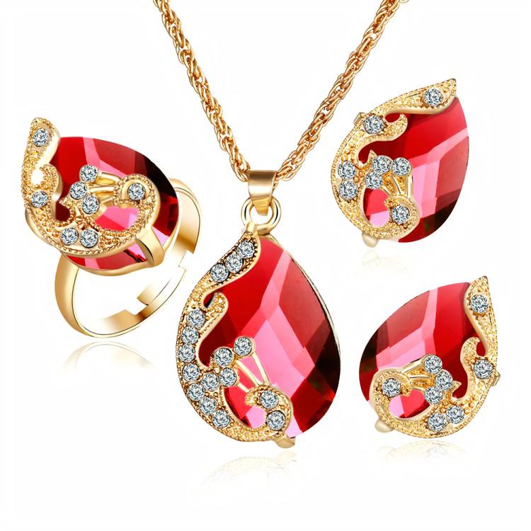 Huadeer 4 Pieces Peacock Crystal Jewelry Set For Women Fashion Design Pendant Necklace Droplet Stud Earrings And Adjustable Ring Gift For Wife Girlfriend Mom Daughter Wedding Jewelry