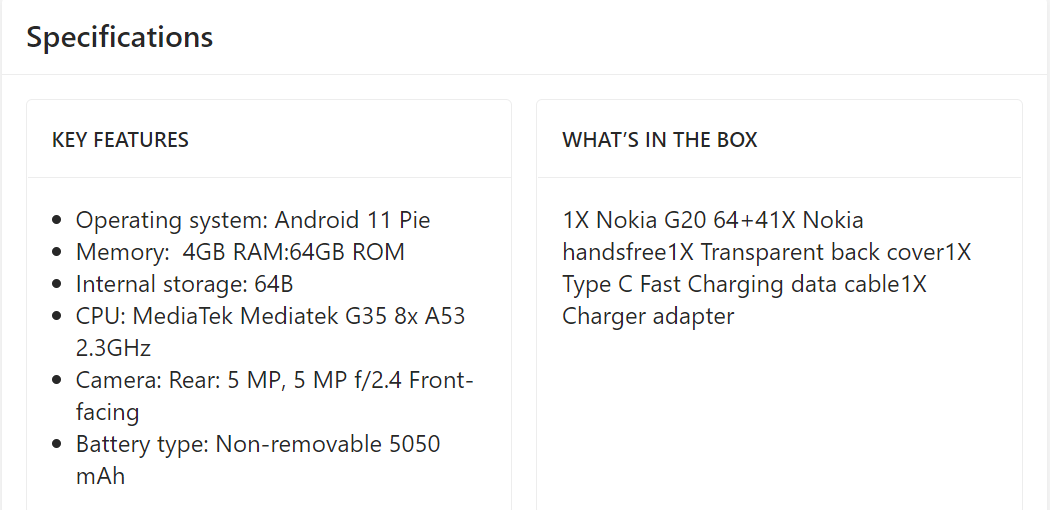 Nokia G20 - 64GB HDD + 4GB RAM - Glacier Silver