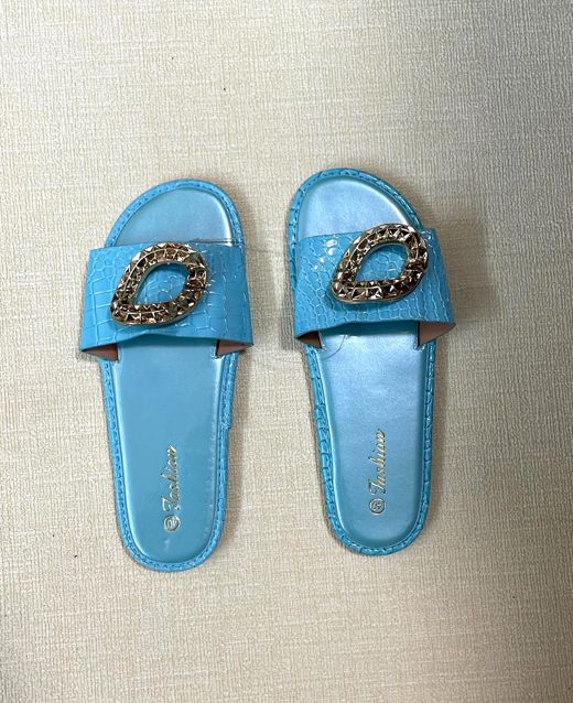 Women's leather gold ring design outdoor fashion trend, slip-on, light-weight flat sandals slippers
