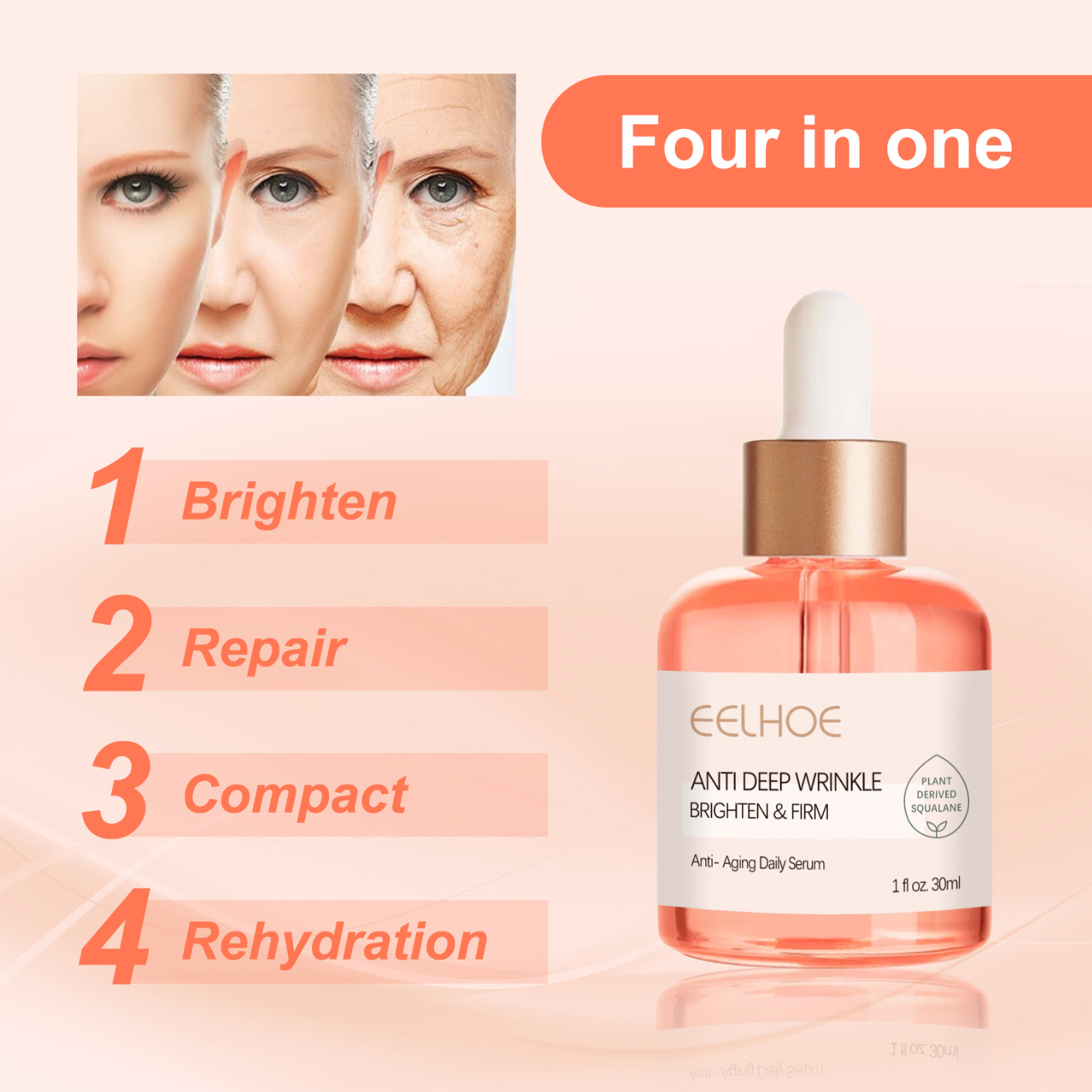 Deep Anti Wrinkle Serum Rose Oil VC Anti-Aging Essence Improve Fine Lines Lifting Shrink Pores Moisturize Face Skin Care