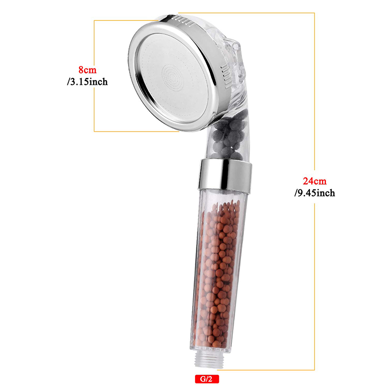 Filtered Ionic Shower Head,High Pressure Showerhead with 3 Setting and Water Saving, Stone Balls to Purify Chlorine, Stone Filter Beads Handheld Shower for Dry Hair & Skin SPA
