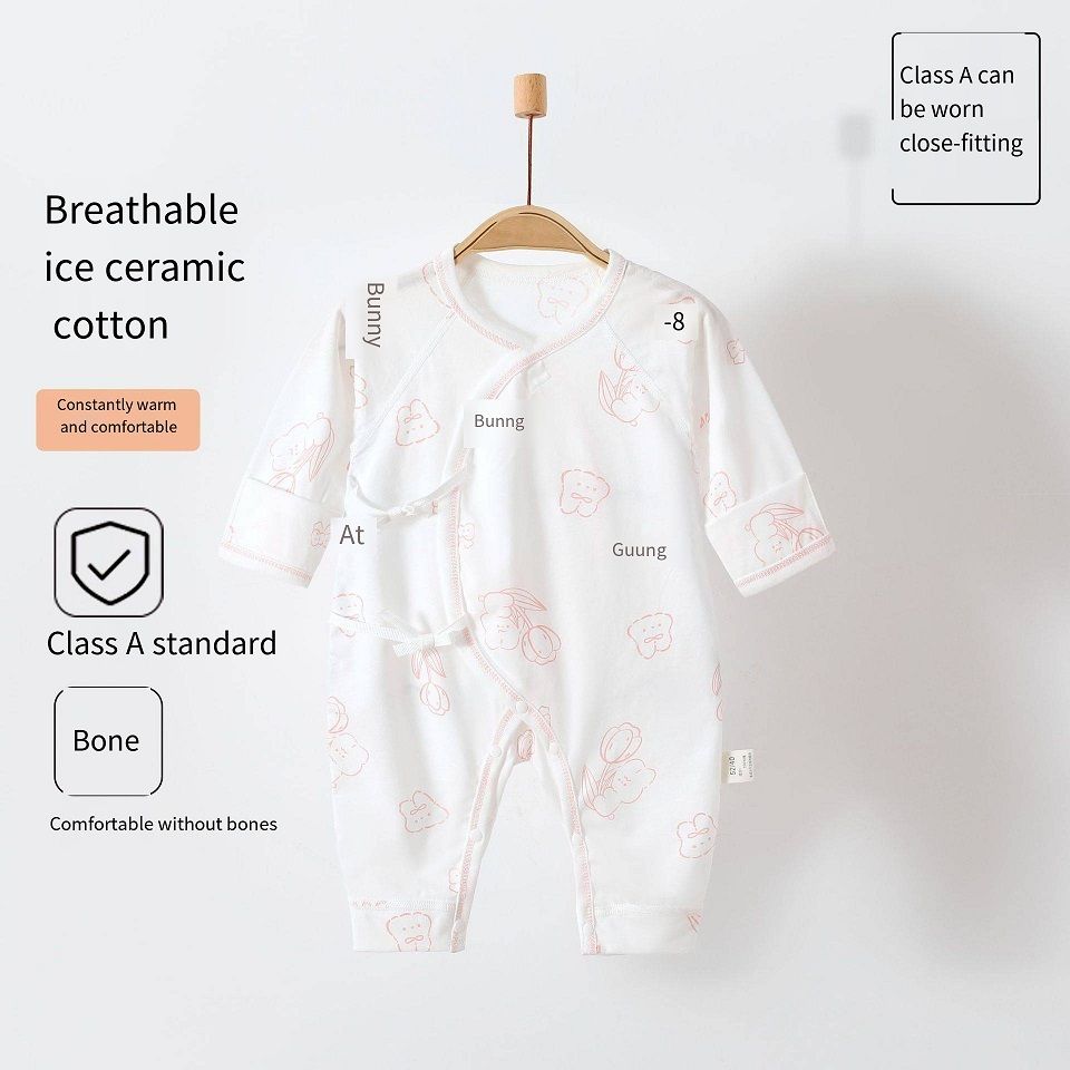 Newborn 100% Cotton Kimono Romper, Summer Thin No Bone Stitching Long Sleeve Onesie, Breathable Baby Sleep Jumpsuit, 52-66cm