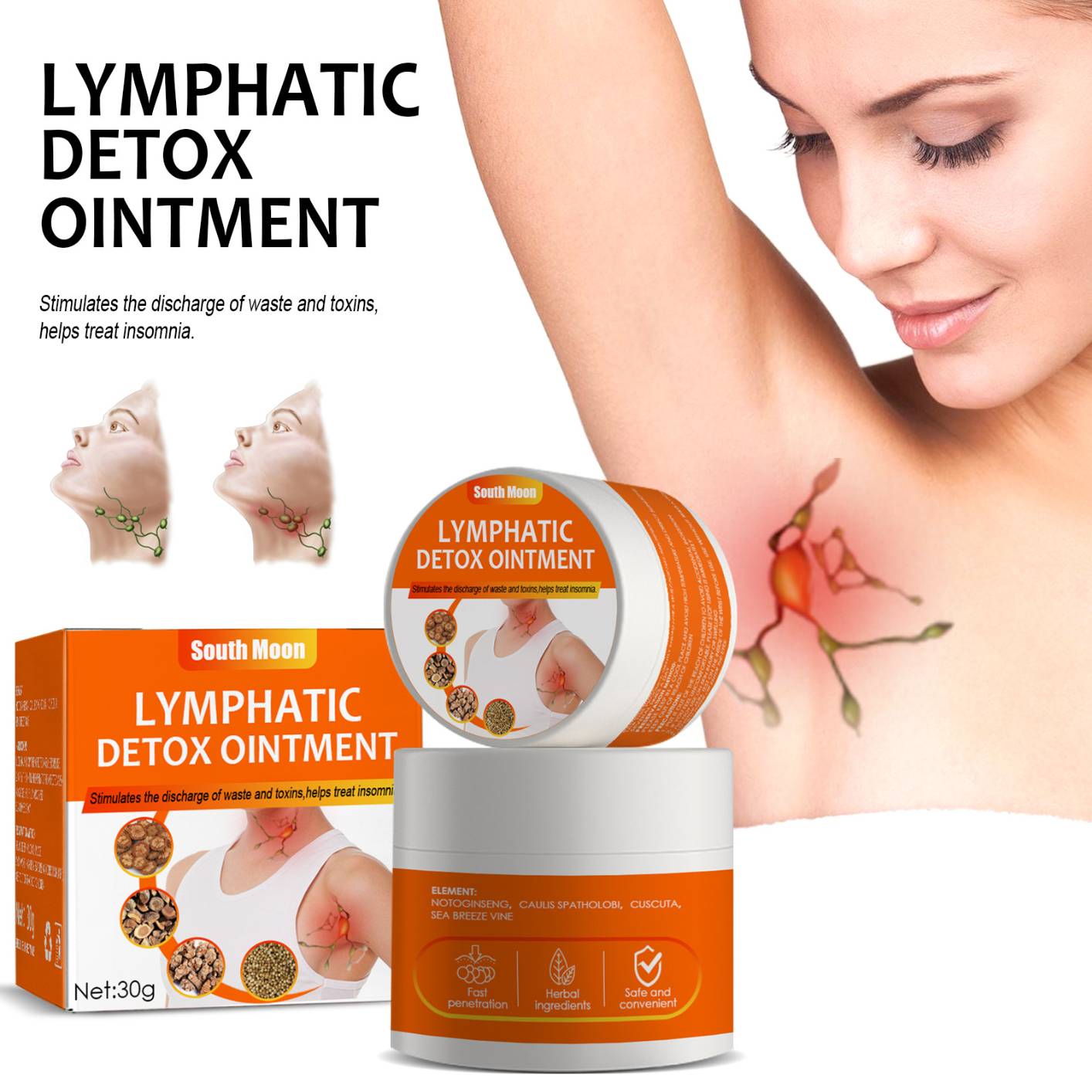 Lymphatic Drainage Ointment for Neck Anti Swelling Detox Treatment, Lymph Care Ointment,Cream,Armpit Lymph Node Ointment for Health Care,for All Skin Types