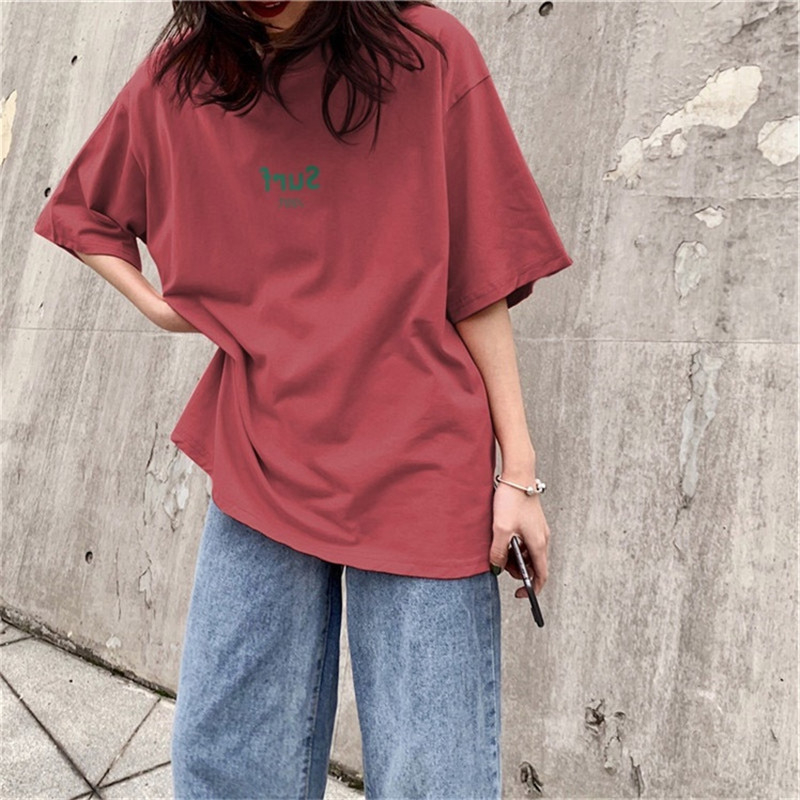 933 Women's Loose Minimalist Letter Print Solid Color Short Sleeve T-shirt