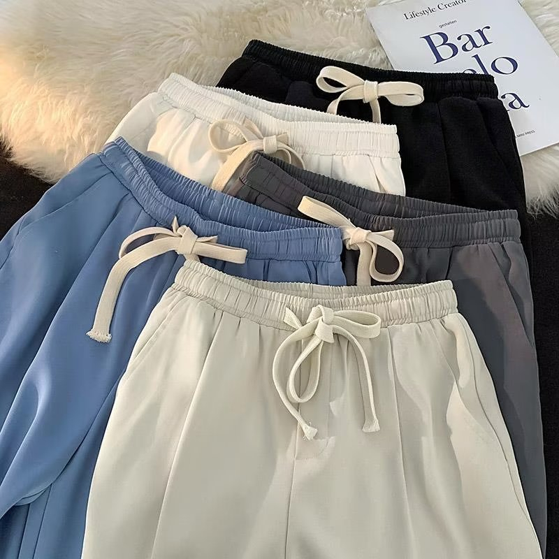 c60 Men's Summer Loose Ice Silk Straight Pants Casual Draped Solid Color Trousers