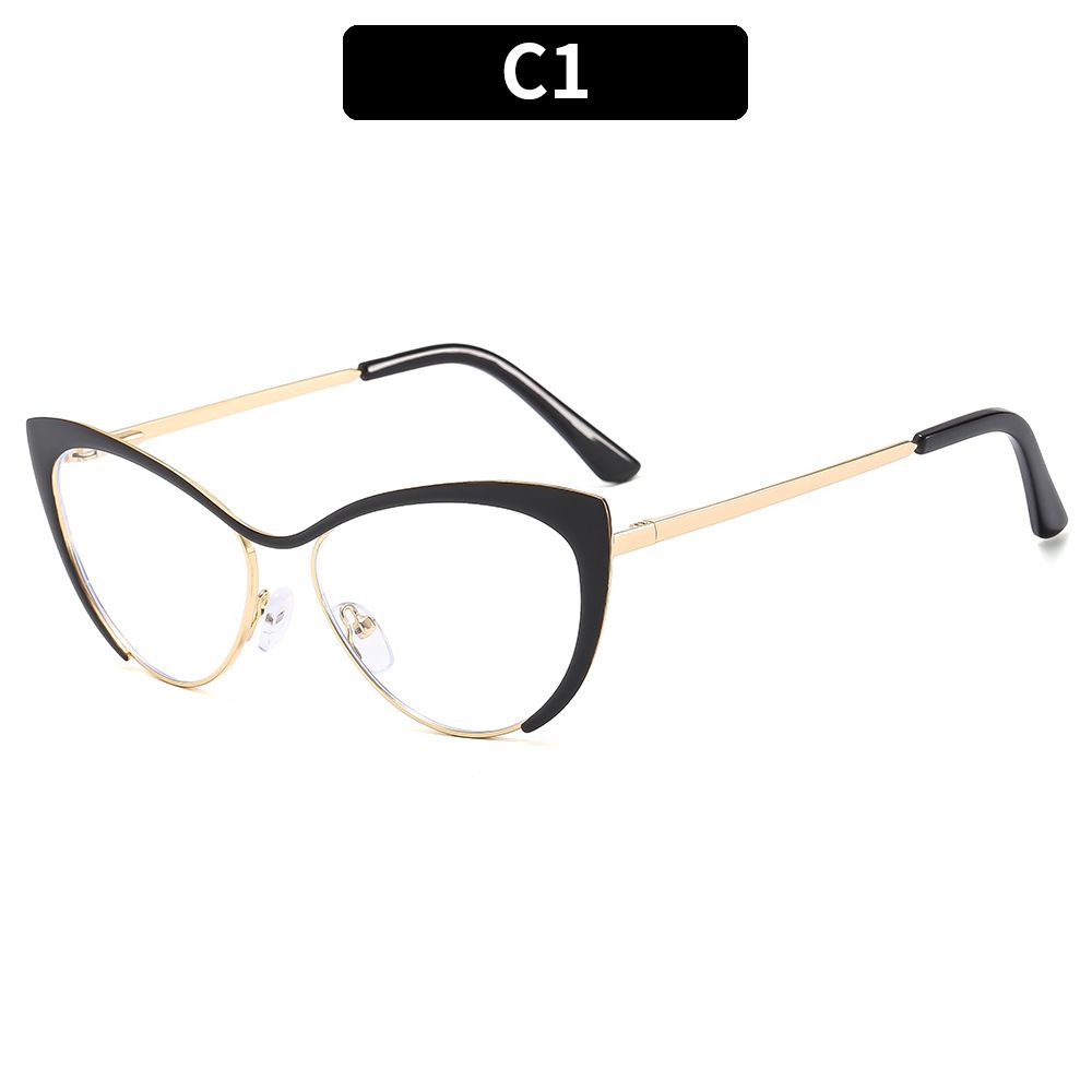 8303 Sexy Cat Eye Gold Metal Half Frame Glasses for Women Optical Computer Glasses Female Spectacles Fashion Eye-wear EyeglassesC1