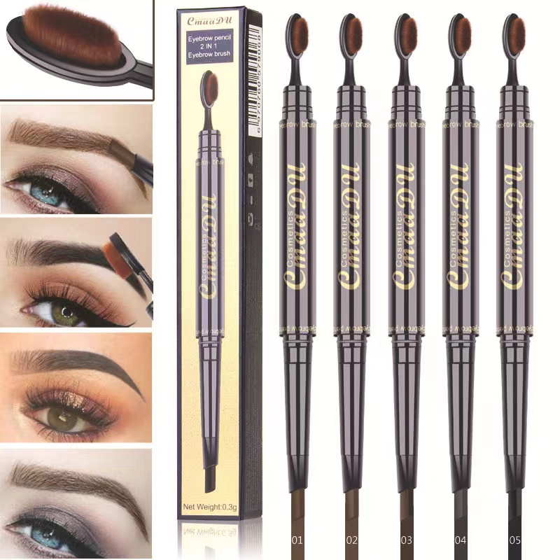 CmaaDu Double Head Waterproof Lasting Pigments Tattoo Eye Brow Pen Eyebrow Pencils with oval Brush Eyes Makeup 5 Colors 