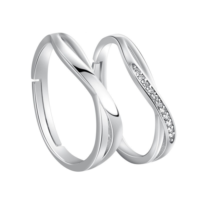 TL-105 925 Sterling Silver Couple Rings, Opening Adjustable Eternity Promise Engagement Wedding Statement Rings Simple Jewelry Gifts for Women Girls Men BFF