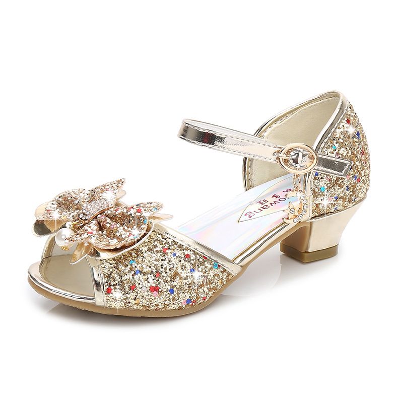 Dress Shoes Dreamy Girl's High Heels Children's Princess Sandals Bow Tie Children's Shoes Crystal Heeled Shoesgold