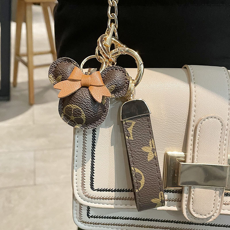 key pendant leather key belt Bear cute keychain for ladies and men