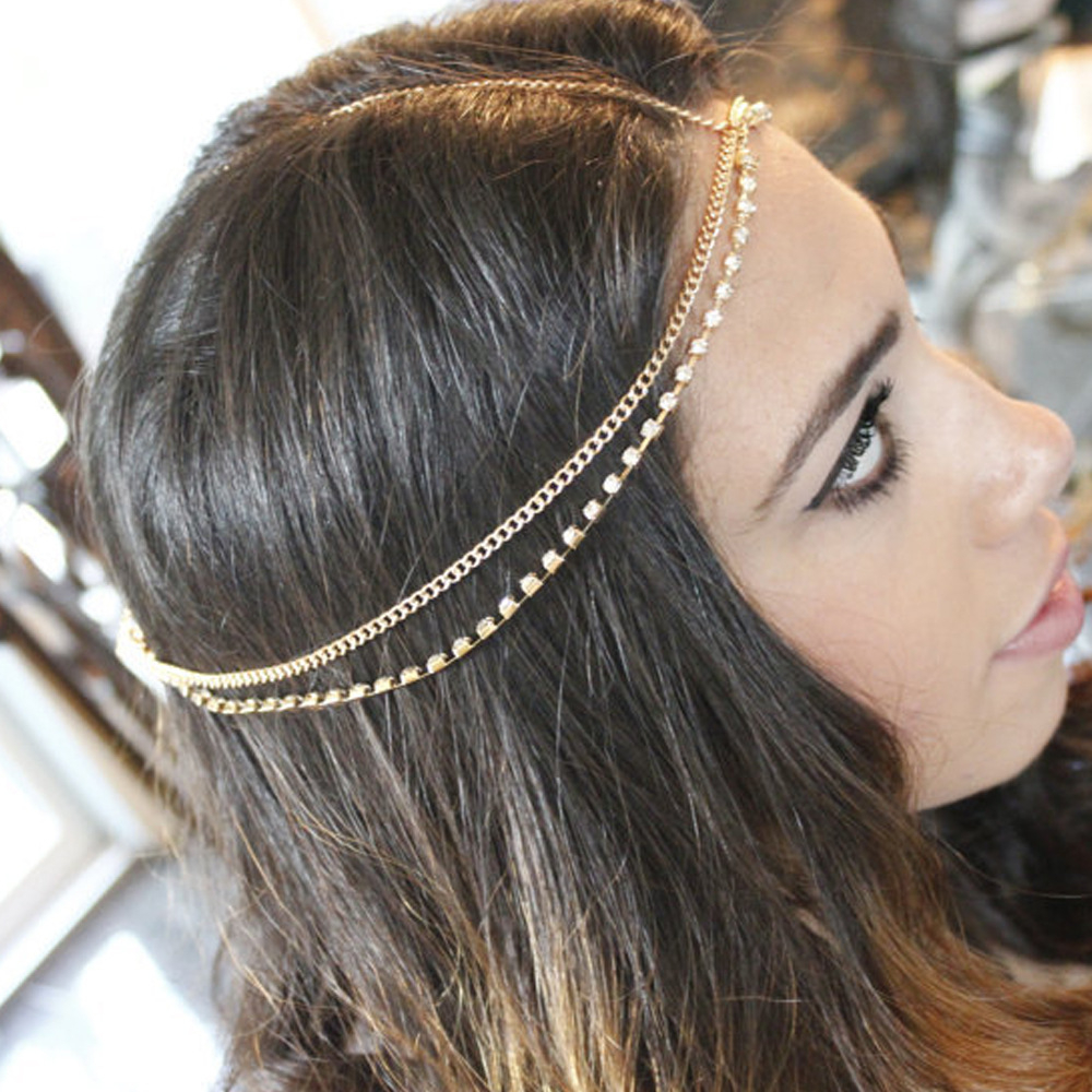 ZW581 Women's Bohemian Tassel Chain Headwear Rhinestone Head Chain