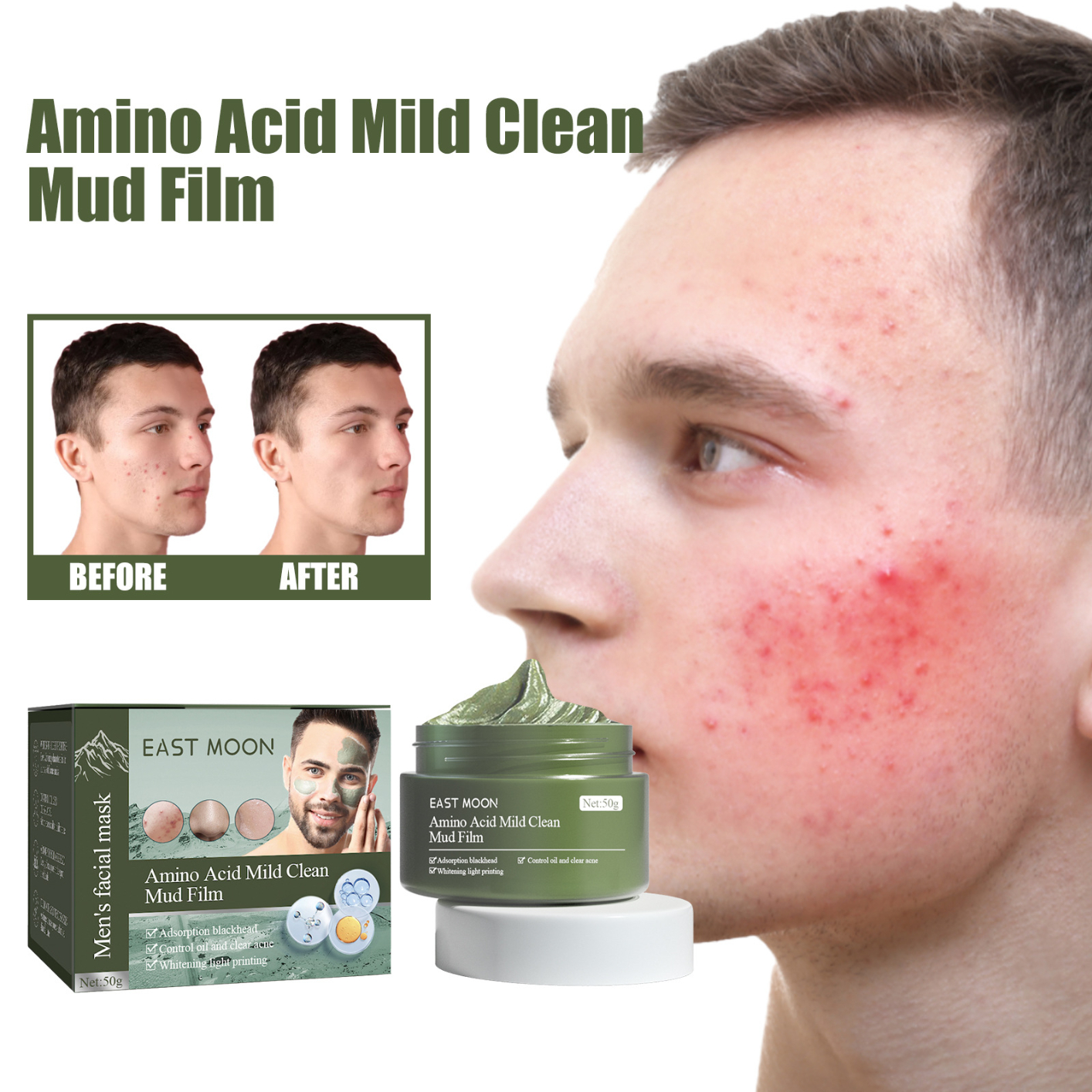 Amino Acid Smearing Mud Mask Moisturizing Mild Facial Deep Cleansing Shrink Pore Blackheads Removal Mask Face Skin Care