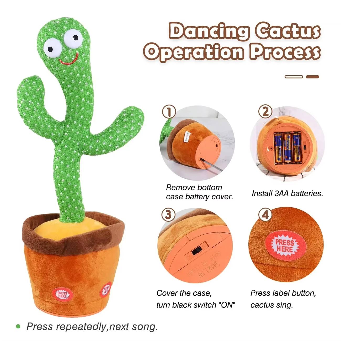 Talking Cactus Baby Toy Dancing Cactus Repeats What You say for Kids with 120 English Songs Dancing Toy for Gift Toddle Girls Boys