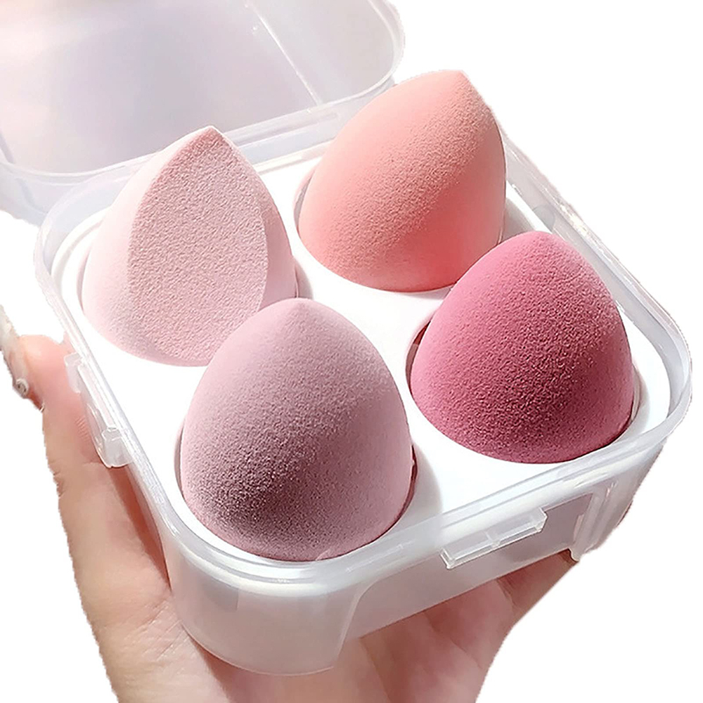 4-Packs Makeup Sponge Egg Beauty Bevel Type Non-Absorbent Dry & Wet Non-Latex Makeup Egg (Pink) Suitable For Liquid