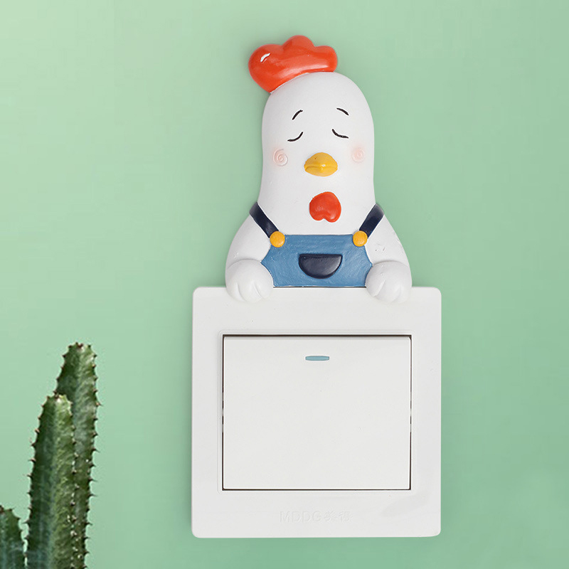 R1A7S0 Creative Cartoon Animal Resin Sculpture Switch Wall Socket Panel Stickers Room Decoration Decal