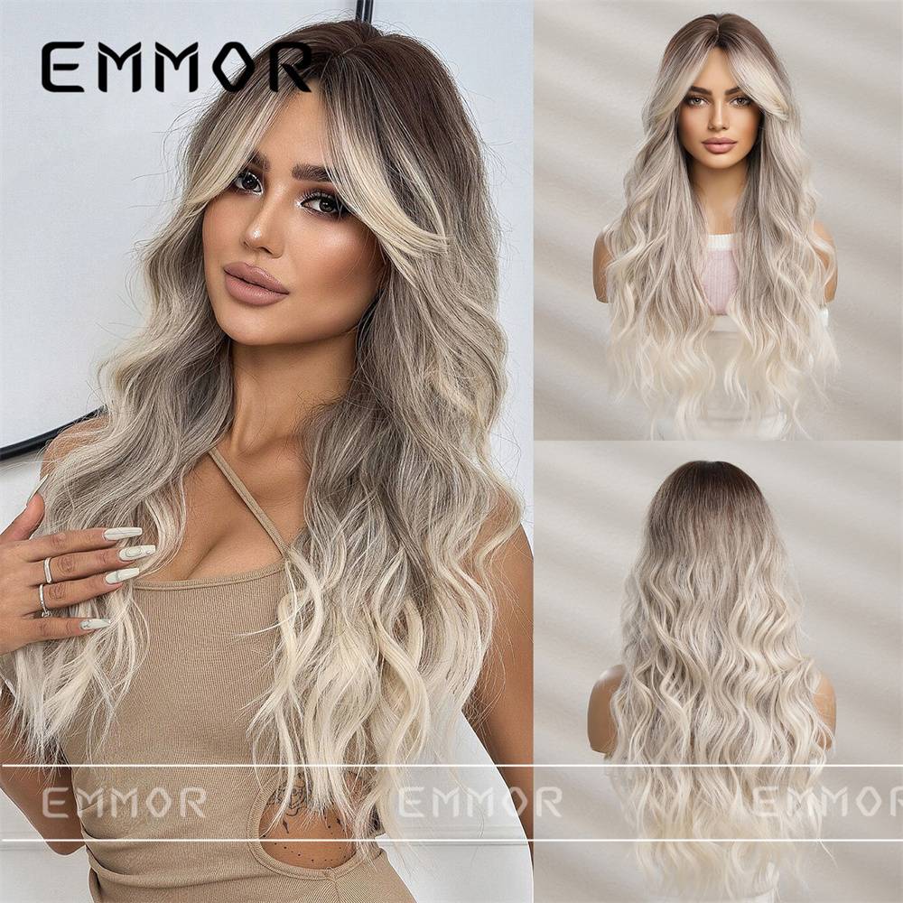 Europe and the United States new big wave wig female eight-figure fringe black gradual gray long curly hair chemical fiber full head lc 2102