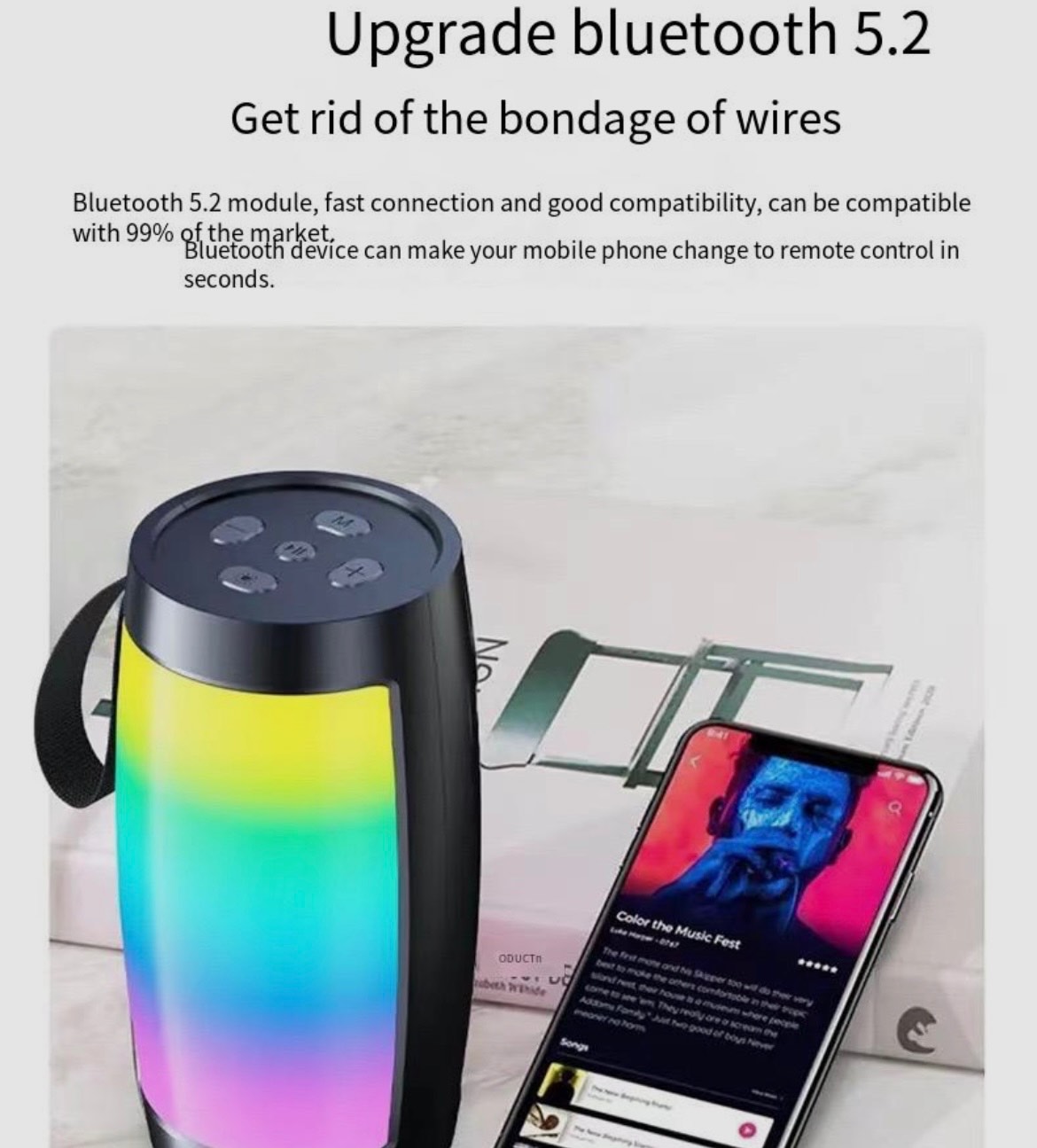 MusicMan Portable Bluetooth Speaker with RGB Disco Lights, In-car stereo system FM Radio, USB and MicroSD Playback,1500mAh Battery, Built-in Microphone & AUX Input - Wireless Party Speaker  