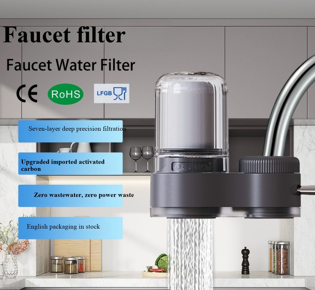 Kitchen Household Faucet Water Filter, Pre Tap Water Purifier with Fluoride Removal, Easy Installation Pre-Filter for Home Dormitory Bathroom Tap Water Purification