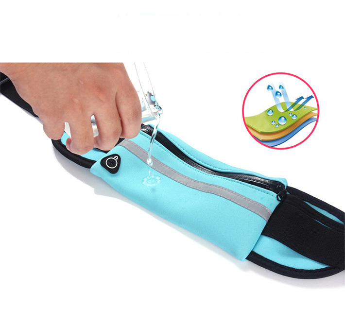 Reflective Running Belt Pouch Fanny Pack, Unisex Waterproof Waist Pouch Phone Holder Adjustable Workout Pack with Headphone Port Fits 6.5'' Phone