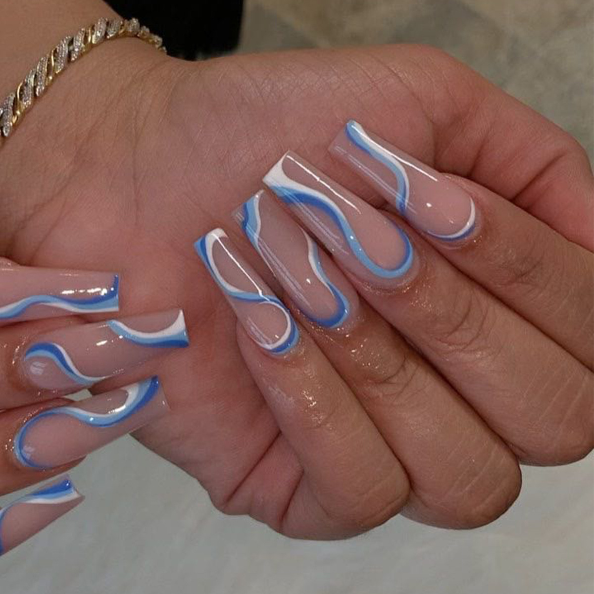 JP1094 24 Pcs Glossy Press on Nails, Extra Long Coffin Fake Nails, False Nails for Women and Girls