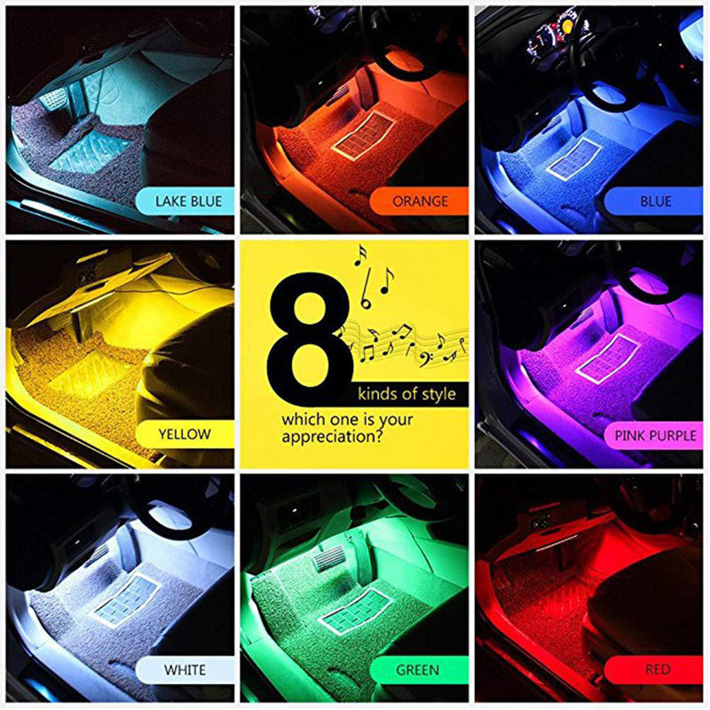Ruiji Automobile Atmosphere Light Interior Foot Lamp RGB Colorful Atmosphere Light Wireless Remote Control LED Colorful Music Rhythm Light