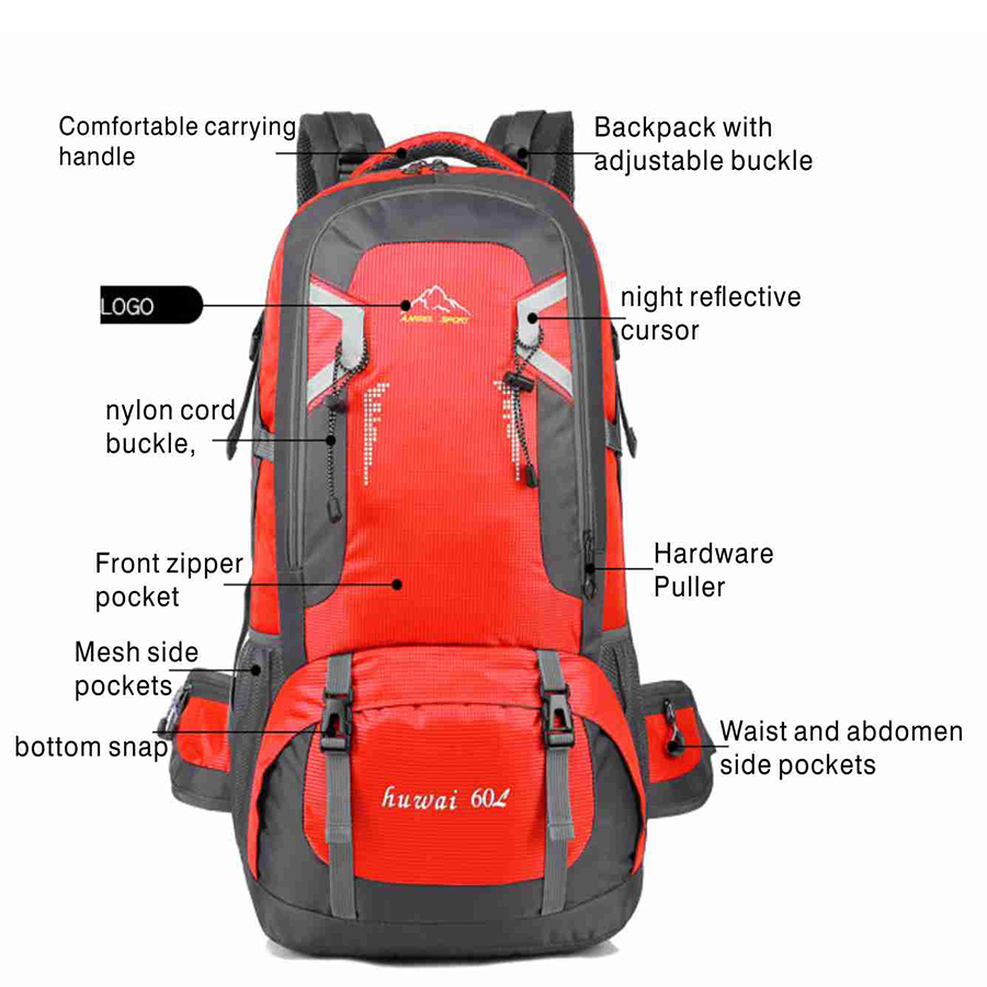 Mountaineering Bag, Outdoor Travel Backpack, Large-capacity Waterproof And Wear-resistant Hiking Bag, 60L Backpack With Headphone Jack