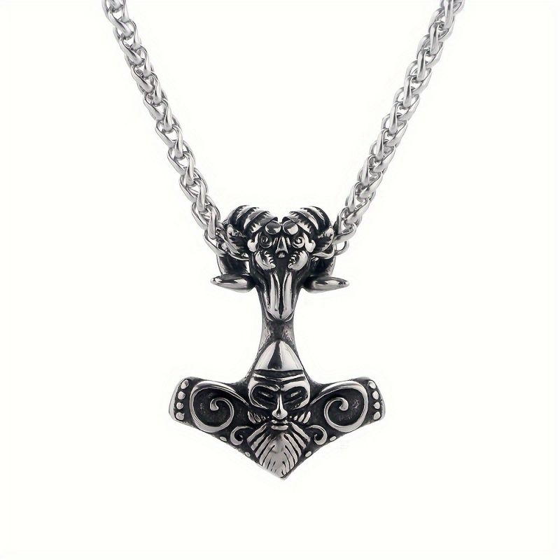 Necklace ,Mythical Viking Metal Odin Ram Thor Hammer Pendant Necklace,free shipping chain