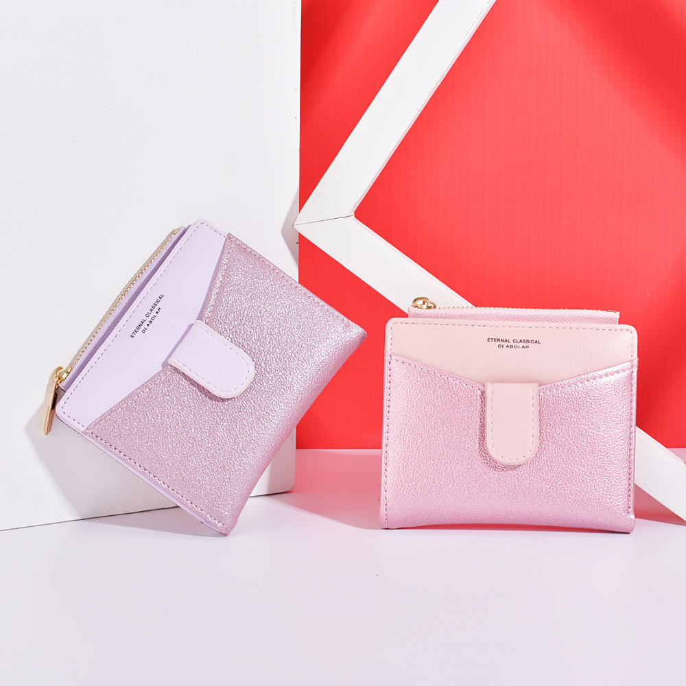JC809 Sequin Popular Pu Leather Coin Purse Women Mini Chic Short Pure Wallet With Zipper And Pocket
