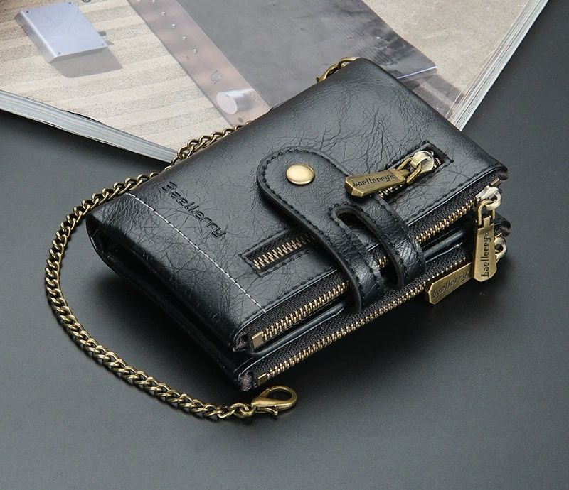 New Men's Short Wallet, High-End Business Style, Double Zipper PU Wallet, Vintage Small Wallet for Men