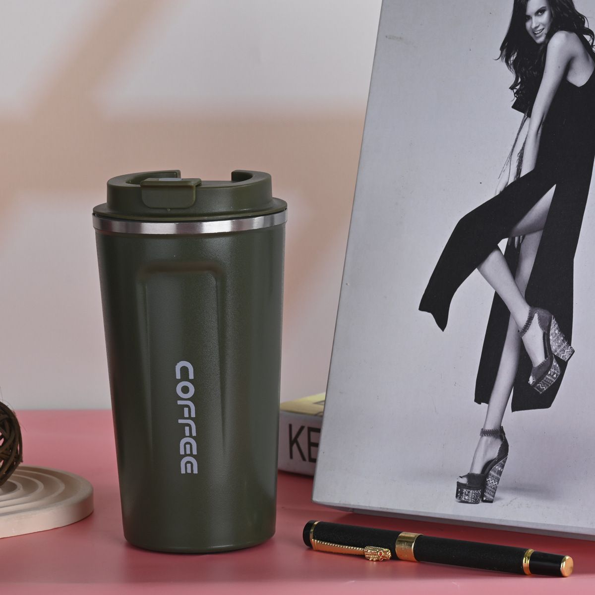 304 Stainless Steel Second-generation Coffee Cup Portable Car Carrying Thermos Cup Business Office Gift Water Cup Water BottleGreen
