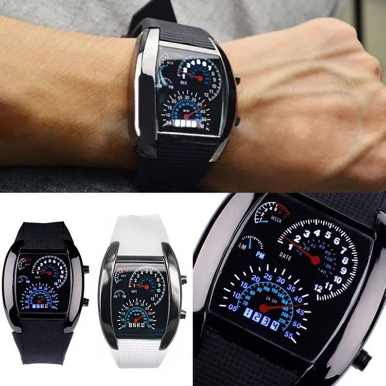 Men's Watches LED Sport Watches Rubber Band Digital Watches Week Date Dashboard Pattern Dial Watches
