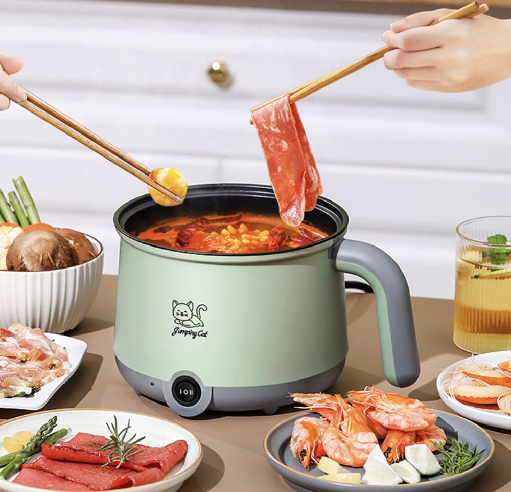 Electric Hot Pot Mini Non-stick Pot Fry Pan Electric Cooker with Plastic Steamer Dormitory Student Noodle Pot Home Electric Steamer Double-layers Egg Cooker Multi-functional Pot for Cooking Soup Rice Porridge Stewpot Kitchen Small Appliance
