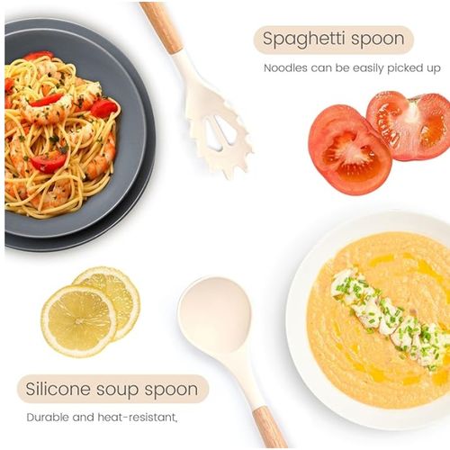  Kitchen 19PCS Silicone Utensils Cooking Sets Wood Handle Knife Set With Cutting board Silicone 19-piece Set Kitchen Accessories