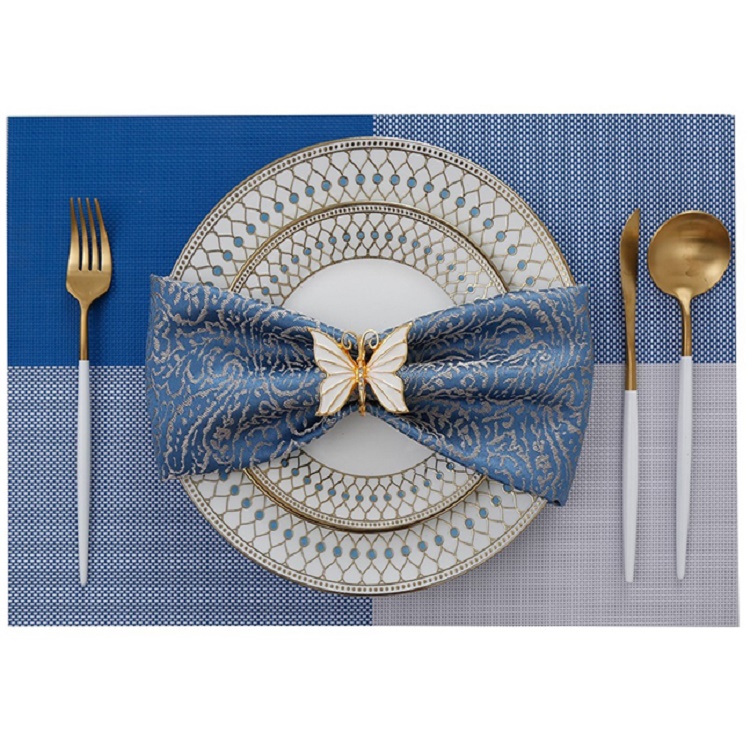 Createshao PVC Vinyl Modern Color Matching Gradient Multi-Lattice Four-Square Woven Non-Slip Placemat Restaurant Table Mat kitchen Insulation Pad