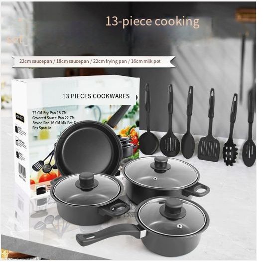 13-Piece Non-Stick Cookware Set, Multifunctional Kitchen Pot Set Including Soup Pot, Stew Pot, Frying Pan, Non-Stick & Easy to Clean, Suitable 