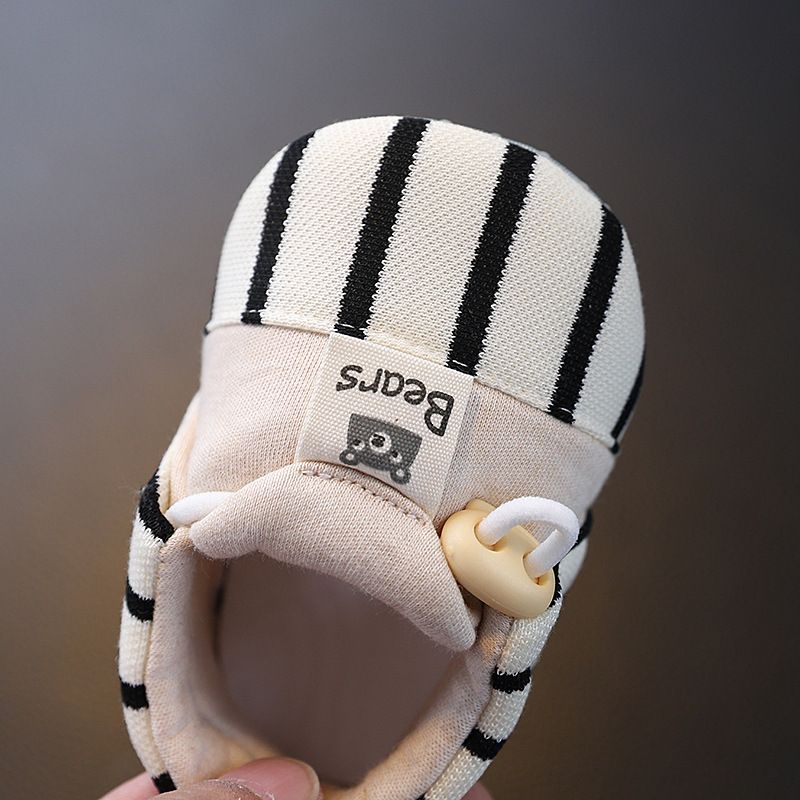 Striped Soft‑Sole Baby Shoes, Lightweight Breathable Infant Crib Shoes, Adjustable Anti‑Fall Newborn Footwear, Flexible Non‑Slip Pre‑Walker Sock Shoes for 0‑12 Months Baby Indoor & Outdoor Spring Autumn Wear
