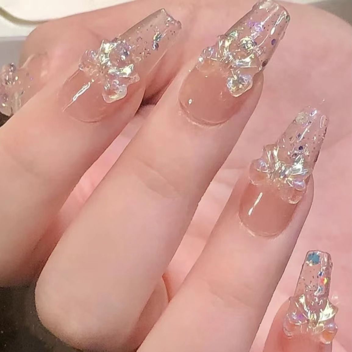 Fake nails with designs coffin artificial nails tips overhead with glue press on nail false nails set nail art tools Accessoriespink