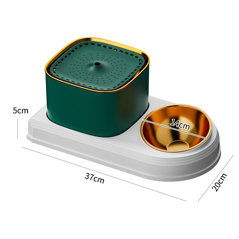 Cat bowl automatic drinking water feeder all-in-one pet bowl cat food utensil cat food bowl dog bowl pet suppliesLight luxury style - green
