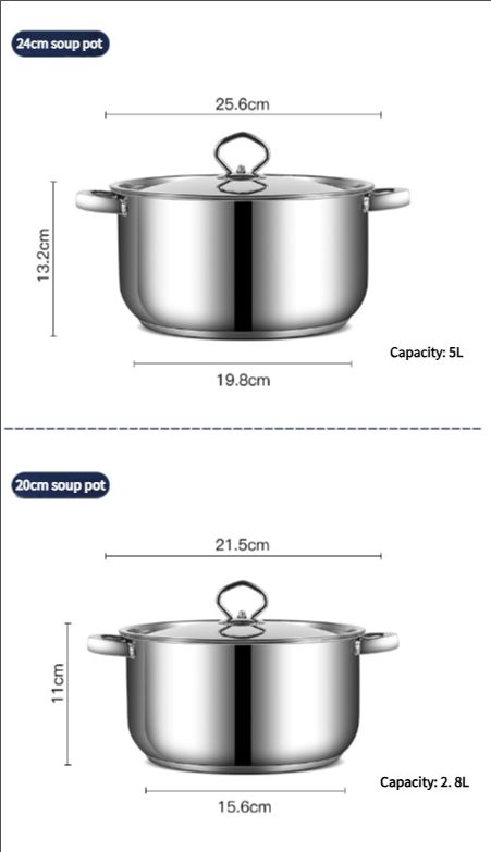 15-piece Stainless steel pot set thick composite bottom silver Cooking Pots frying pan soup pot milk pot spoon soup spoon stir fry spoon cookware set