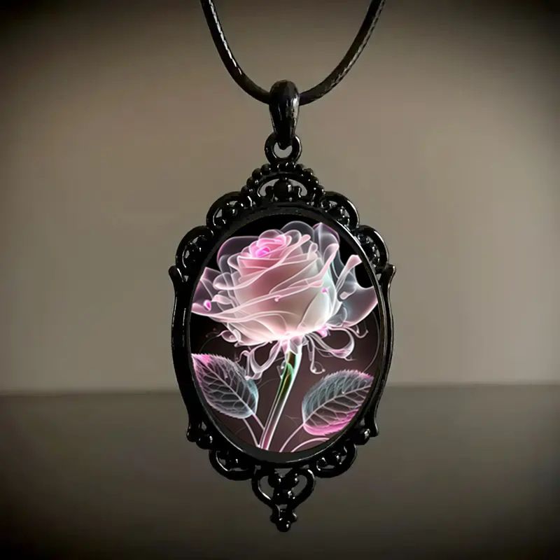 Necklace ，Pink enchanting transparent petal rose patterned glass pendant necklace CRRSHOP women jewelry free shipping pendant chain necklace