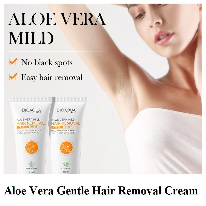 BIOAQUA Aloe Vera Mild Hair Removal Cream 60g Gentle Non-stimulating Depilatory Cream for Whole Body Leg Underarm Bikini Area Smooth Delicate Skin Painless Hair Remover