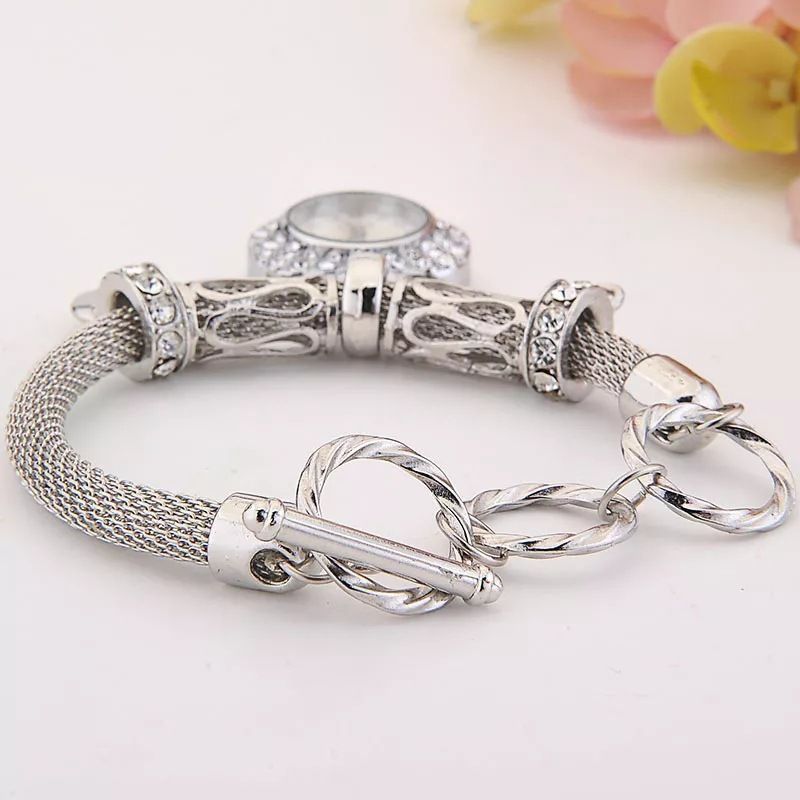 Digital Watch Heart-Set Diamond Bracelet Watch Gold Silver Rhinestone Love Quartz Watch