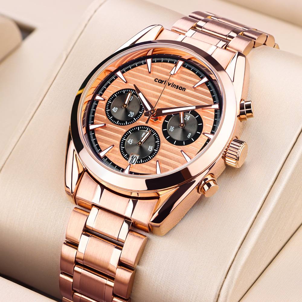 R5001G Men's Fashion Stainless Steel Watches Date Waterproof Chronograph Wristwatches,Stainsteel Steel Band Waterproof Watch
