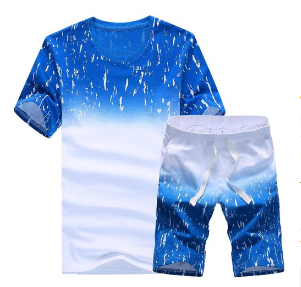 Fashion 2Piece Set Men's Short Sleeve T-Shirt & Shorts Set- Blue