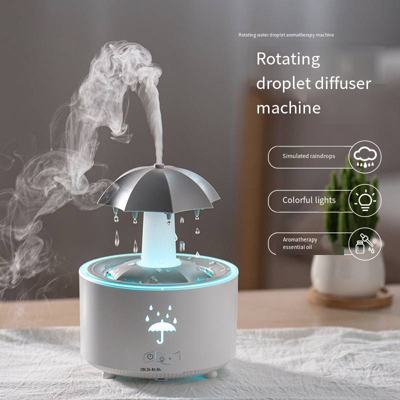 - Rotating Droplet Humidifier Aromatherapy Machine, 7 Color LED Lights, Remote-Controlled Ultrasonic Cool Mist Humidifier, Air Purifying Function, Suitable for Home Office Desktop, Quiet Operation, Easy to Use