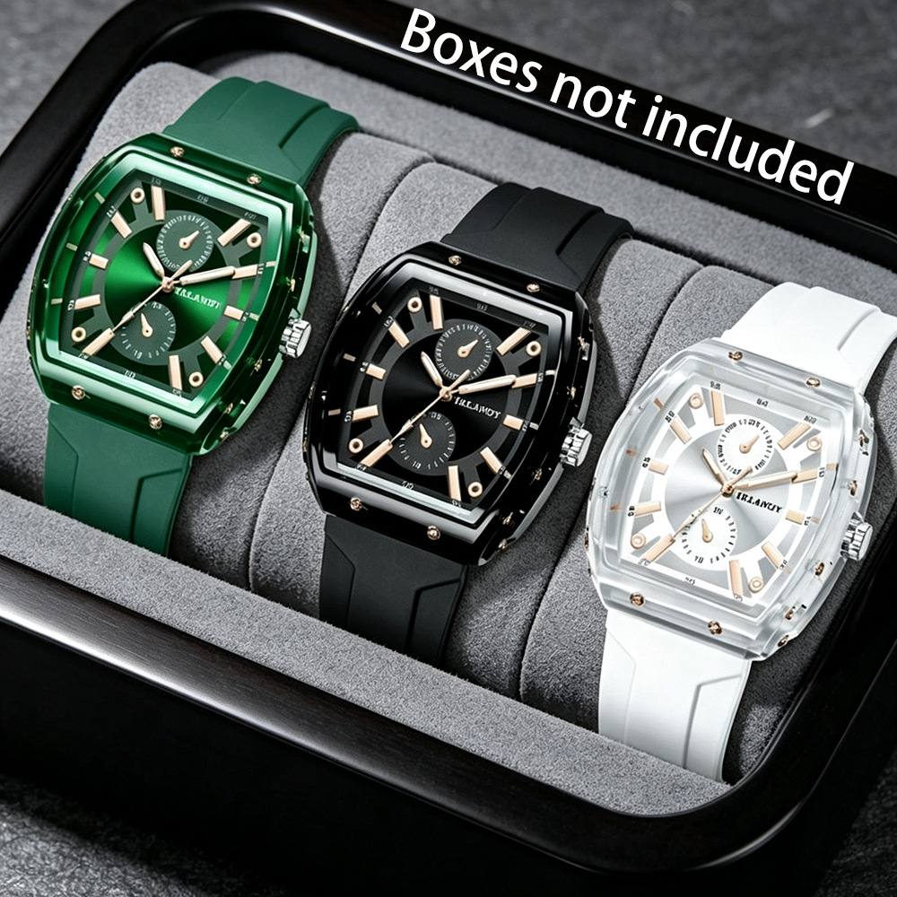 Popular Tonneau‑Shaped Men Quartz Wrist Watch, Transparent Shell with Soft Silicone Strap, Fashion Versatile Male Wristwatch for Teenagers and Adult Daily Matching